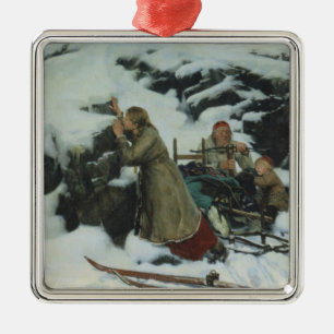 Burnt Village in Winter (av Albert Edelfilt) Julgransprydnad Metall