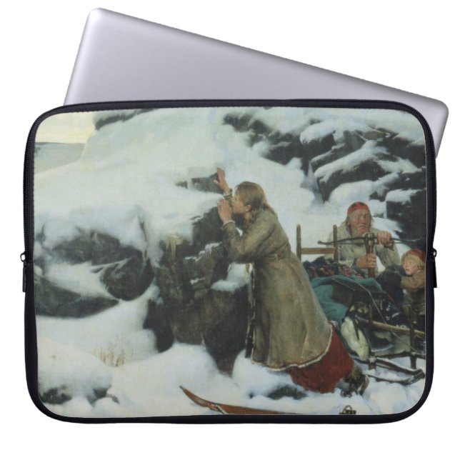 Burnt Village in Winter (av Albert Edelfilt) Laptop Fodral (Framsidan)