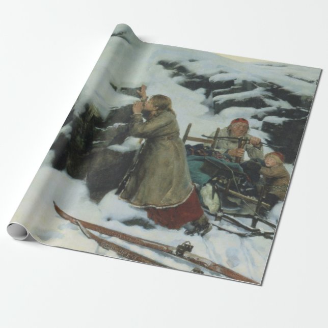 Burnt Village in Winter (av Albert Edelfilt) Presentpapper (Utrullad)