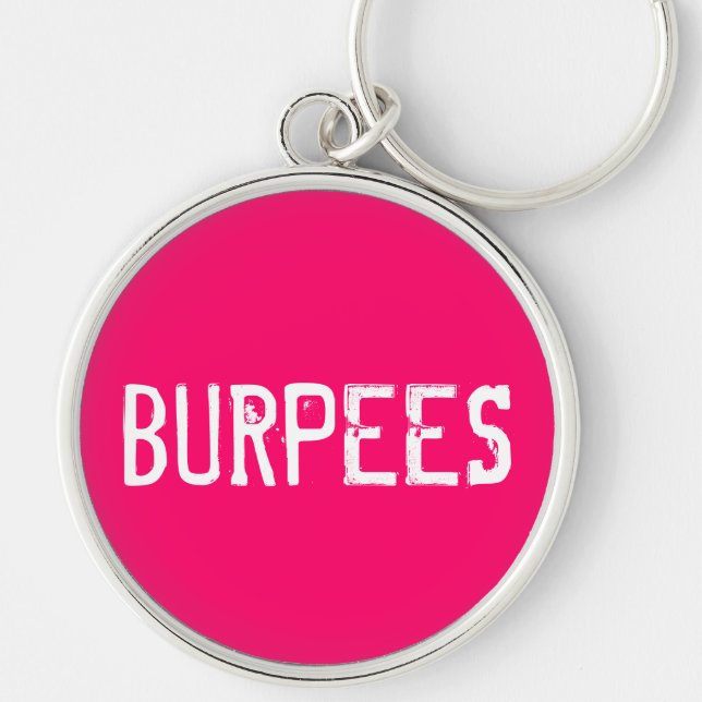 Burpees - inspiration rund silverfärgad nyckelring (Framsidan)