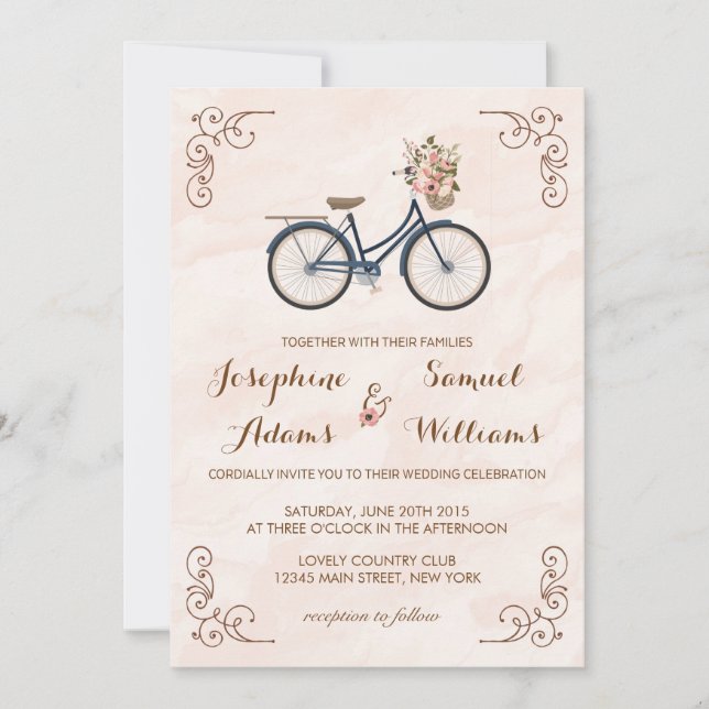 Burrare Bicycle Watercolor Wedding bjudande Inbjudningar (Framsida)