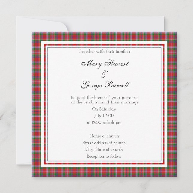 Burrell Scottish Wedding Square Invitation Inbjudningar (Framsida)