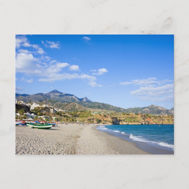 Burriana Beach vid Medelhavet i Nerja Vykort (Framsida)