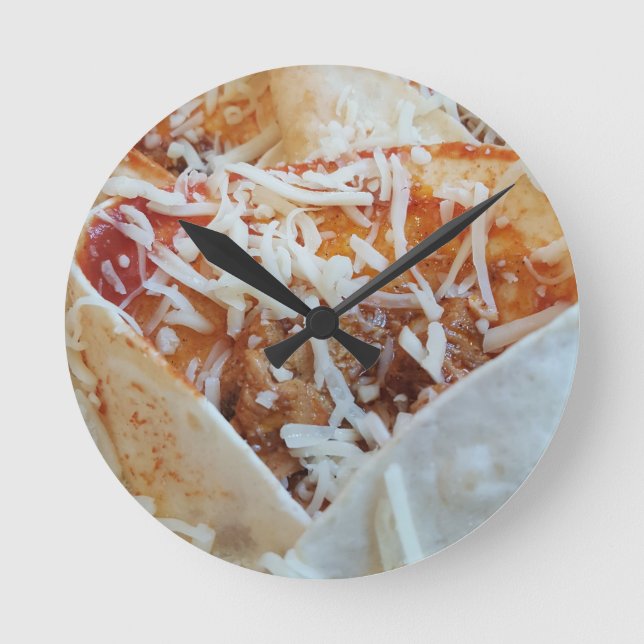 Burrito Cheese Funny Food Background Rund Klocka (Framsida)
