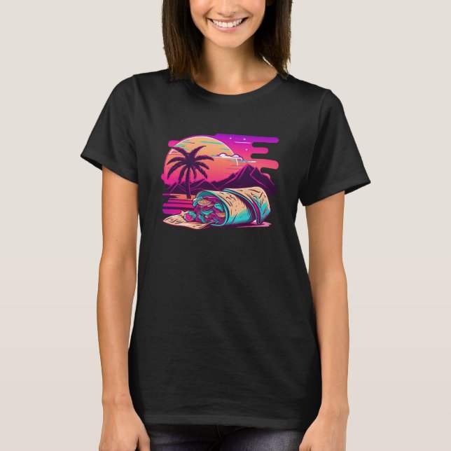 Burritos Synthwave 80s Retrowave Aesthetic T Shirt (Framsida)