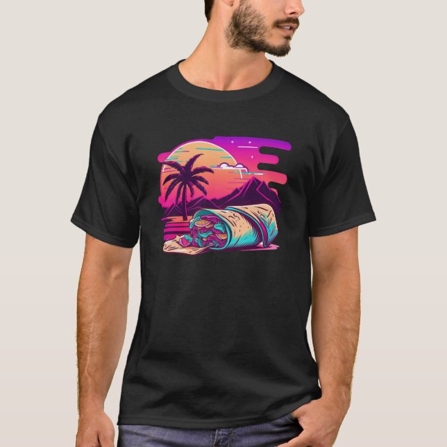 Burritos Synthwave 80s Retrowave Aesthetic T Shirt (Framsida)
