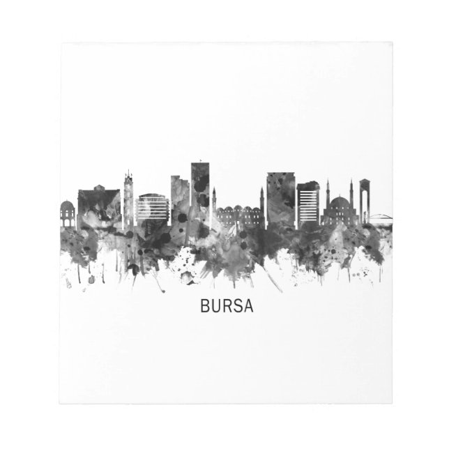 Bursa Turkiet Skyline BW Anteckningsblock (Framsida)