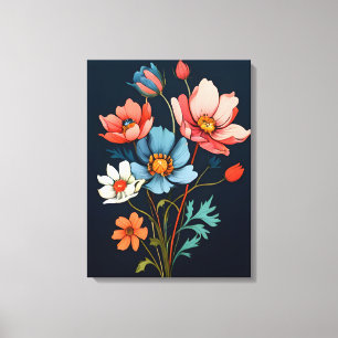 Burst of Färg: Abstrakt Flowers Canvastryck