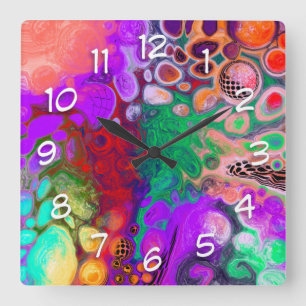 Burst of Färg Digital Fluid Art   Fyrkantig Klocka