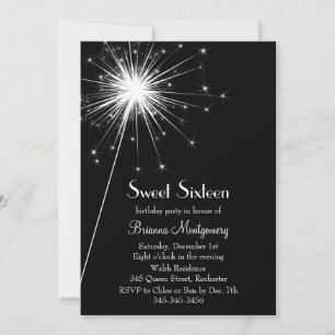 Burst of Sparkles Sweet sixteen Inbjudan (svart)