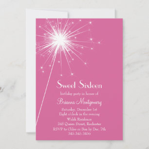 Burst of Sparkles Sweet sixteen Inbjudningsfuchsia Inbjudningar