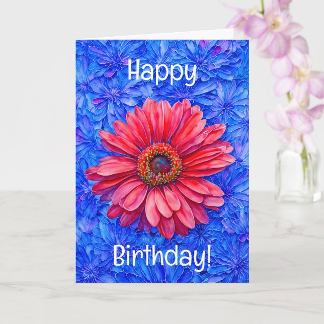 Bursting Daisy Flowers Red Daisy Birthday Kort (Orkide)