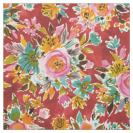 BURSTING Red Watercolor Blommigt Fabric Tyg