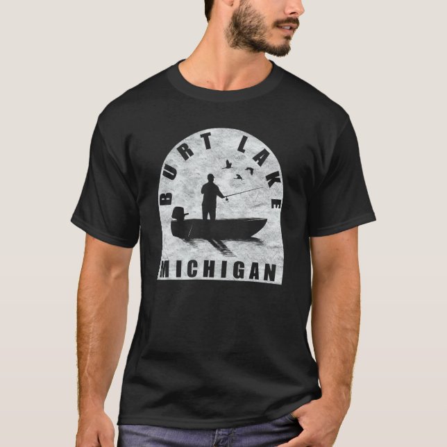 Burt Lake Fiske Michigan T Shirt (Framsida)