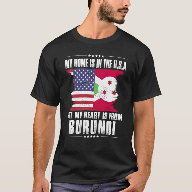 Burundi American Patriot Grown Proud Home Heart US T Shirt (Framsida)