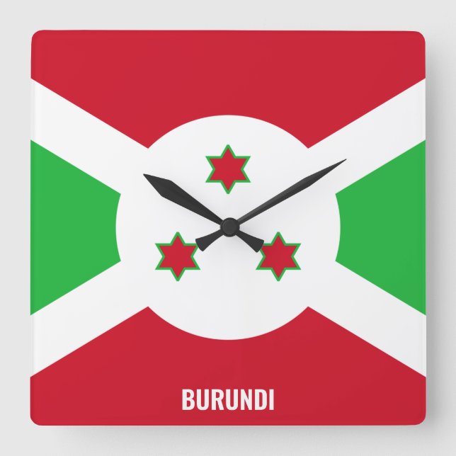 Burundi Flagga Dazzling Patriotic Fyrkantig Klocka (Framsida)