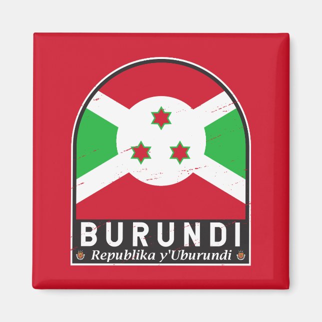 Burundi Flagga Emblem Distress Vintage Magnet (Framsidan)