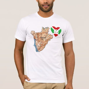 Burundi Flagga Heart och Karta T-Shirt
