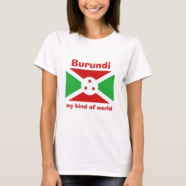 Burundi Flagga + Karta + Text T-Shirt (Framsida)