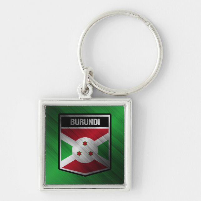 Burundi Fyrkantig Silverfärgad Nyckelring (Framsidan)