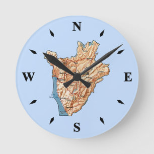 Burundi Karta Clock Rund Klocka