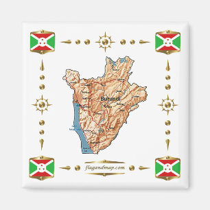 Burundi Karta + Flaggor Magnet