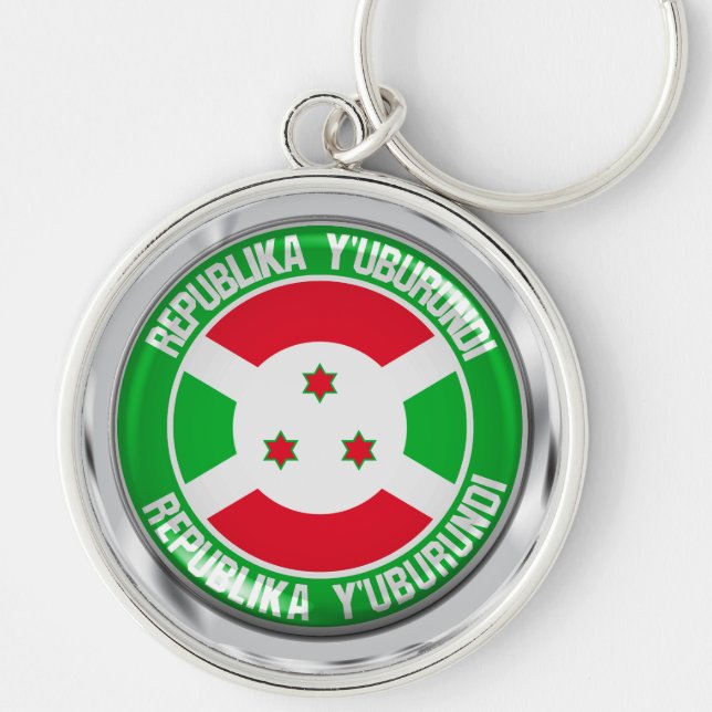 Burundi Round Emblem Rund Silverfärgad Nyckelring (Framsidan)