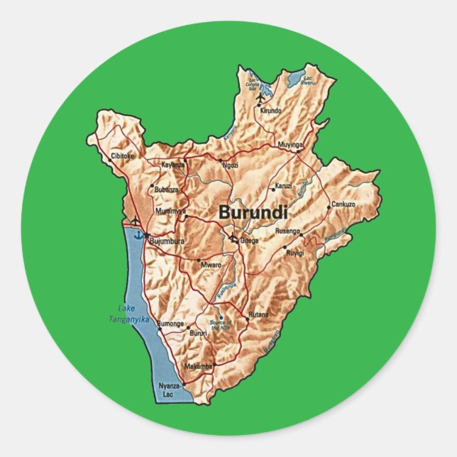 Burundikarta dekal runt klistermärke (Framsida)