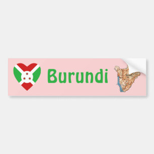 Burundis flagga Hjärta + Karta Bildäckslapp Bildekal