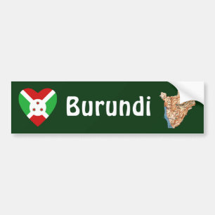 Burundis flagga Hjärta + Karta Bildäckslapp Bildekal