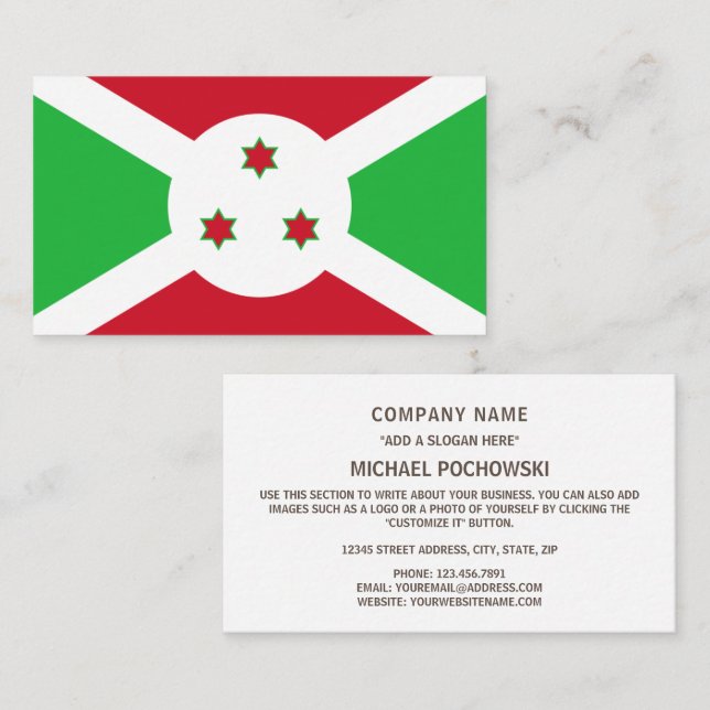 Burundiska Flagga, Burundi-Flagga Visitkort (Fram/baksida)