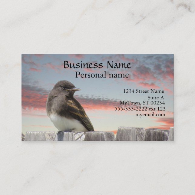 Bus. Card - Bird on Fence at Sunset Visitkort (Framsida)