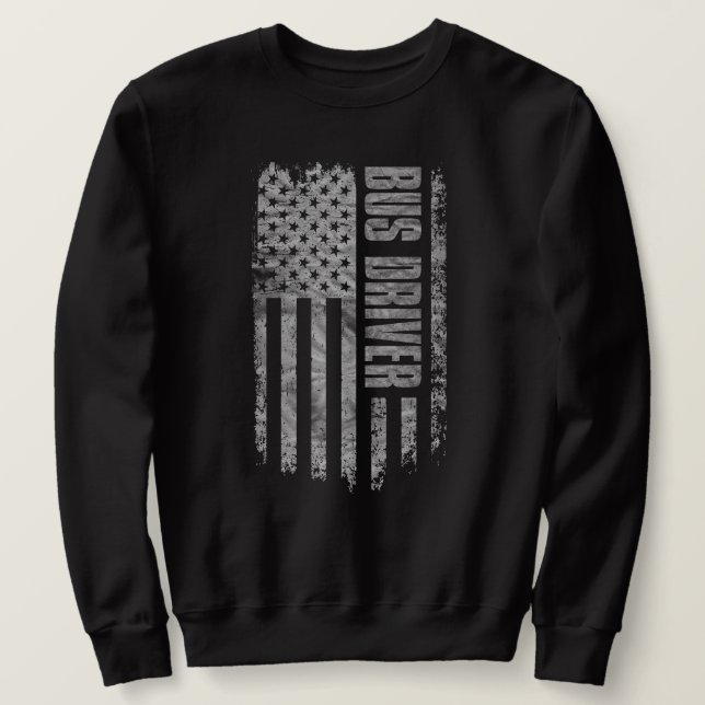Bus Driver USA Flag Distressed design Lång Ärmad Tröja (Design framsida)
