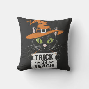 Bus eller Behandla Halloween Katt - Rolig Lärare Kudde
