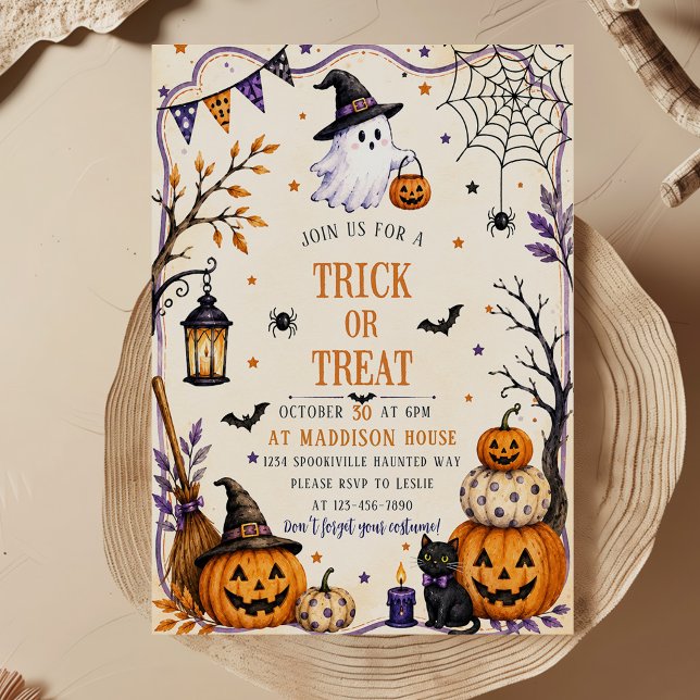 BUS eller BEHANDLING SÖT  HALLOWEEN  Fest Inbjudningar (Skapare uppladdad)