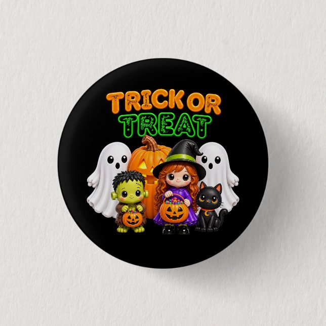 Bus eller Bössa - Söta Halloween-vänner  Knapp (Framsida)