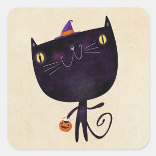 Bus eller godis Black Cat Cute Halloween Fall Fyrkantigt Klistermärke