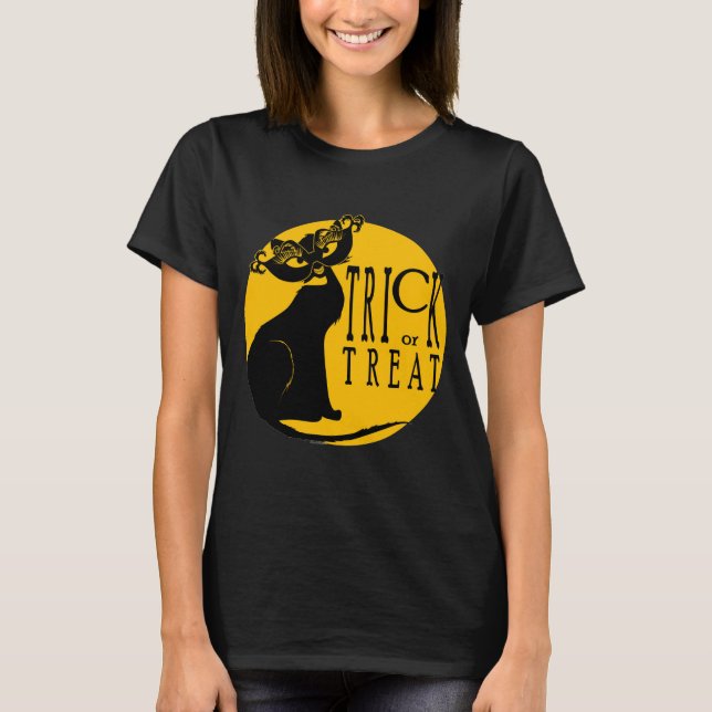 Bus eller godis Black Cat Halloween Retro Tshirt T Shirt (Framsida)