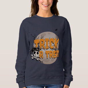 Bus eller godis Black Cat och Skull Halloween fest T Shirt