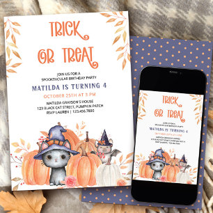 Bus eller godis Black Cat Pumpkin Patch Birthday i Inbjudningar