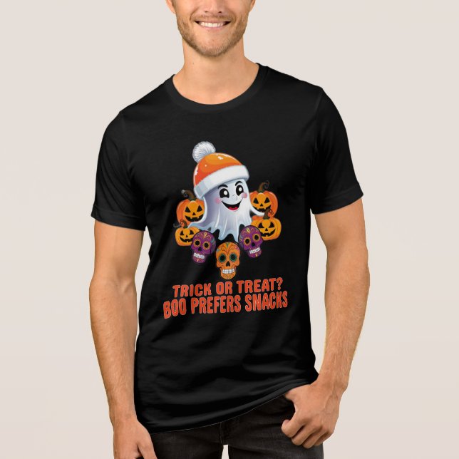Bus eller godis Boo Funny Quote Halloween fest T Shirt (Framsida)