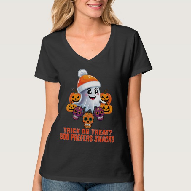 Bus eller godis Boo Funny Quote Halloween fest T Shirt (Framsida)