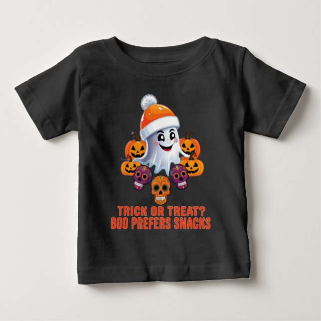 Bus eller godis Boo Funny Quote Halloween fest T Shirt (Framsida)