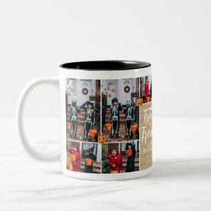 Bus eller godis Boo Halloween Family Photo Collage Två-Tonad Mugg