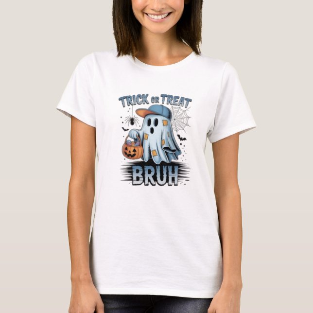 Bus eller godis Bruh Funny Halloween Ghost T-Shirt (Framsida)