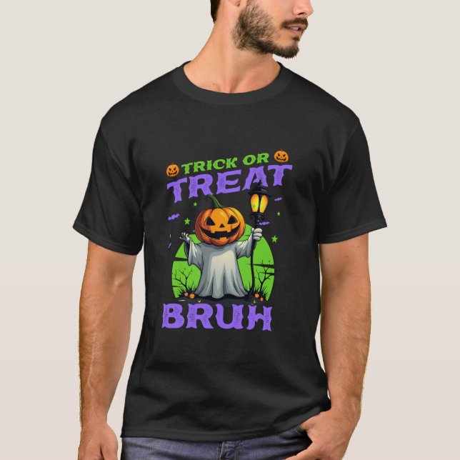 Bus eller godis Bruh Ghost Halloween Pumpkin Costu T Shirt (Framsida)