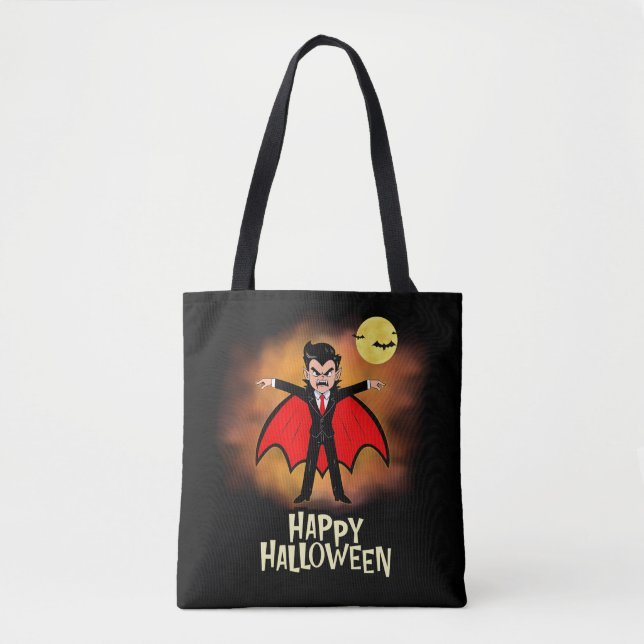 Bus eller godis Candy Bag för Halloween - Vamire Tygkasse (Framsida)