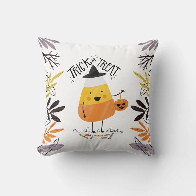 Bus eller godis Candy corn Halloween | Dekorativ k Kudde (Framsida)