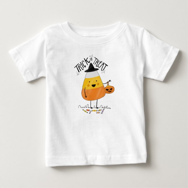 Bus eller godis Candy corn Halloween | Romper T Shirt (Framsida)