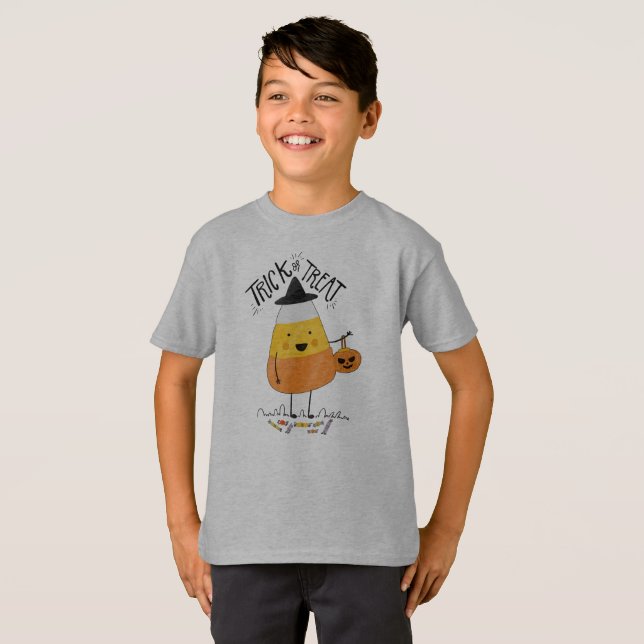 Bus eller godis Candy corn Halloween | Shirt T Shirt (Hel framsida)